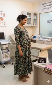 Navy Blue Floral Garden Rayon Feeding Nursing Nighty. Flowy Rayon Fabric | Laces and Frills - Laces and Frills