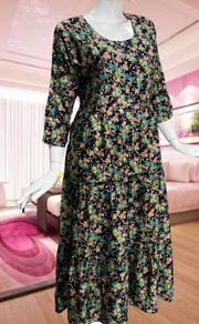 Navy Blue Floral Garden Rayon Feeding Nursing Nighty. Flowy Rayon Fabric | Laces and Frills - Laces and Frills