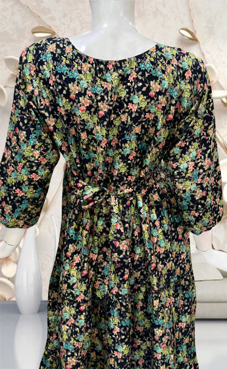 Navy Blue Floral Garden Rayon Feeding Nursing Nighty. Flowy Rayon Fabric | Laces and Frills