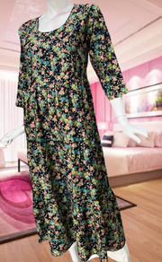 Navy Blue Floral Garden Rayon Feeding Nursing Nighty. Flowy Rayon Fabric | Laces and Frills - Laces and Frills