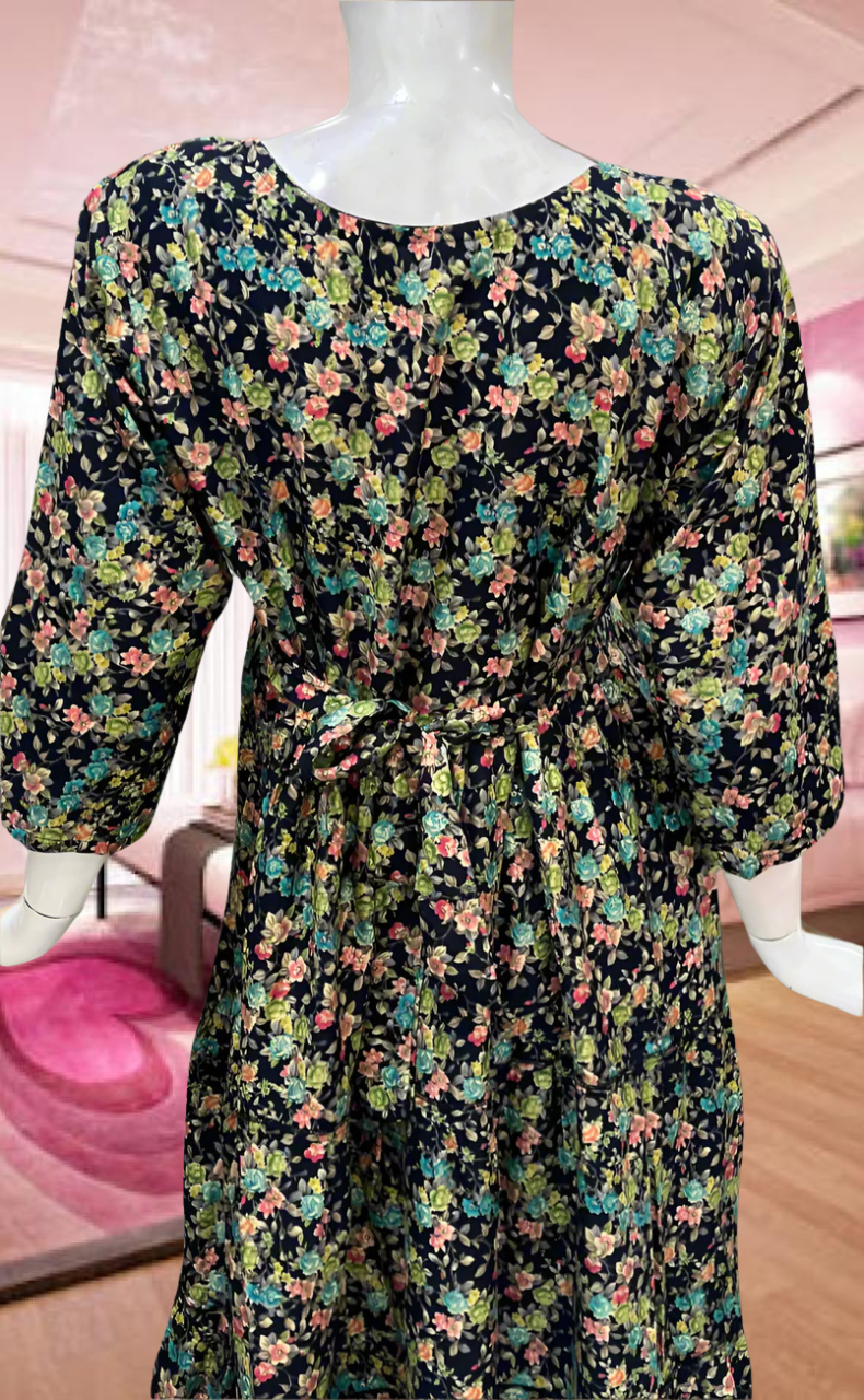 Navy Blue Floral Garden Rayon Feeding Nursing Nighty. Flowy Rayon Fabric | Laces and Frills - Laces and Frills