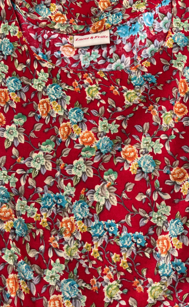 Red Garden Rayon Feeding Nursing Nighty. Flowy Rayon Fabric | Laces and Frills