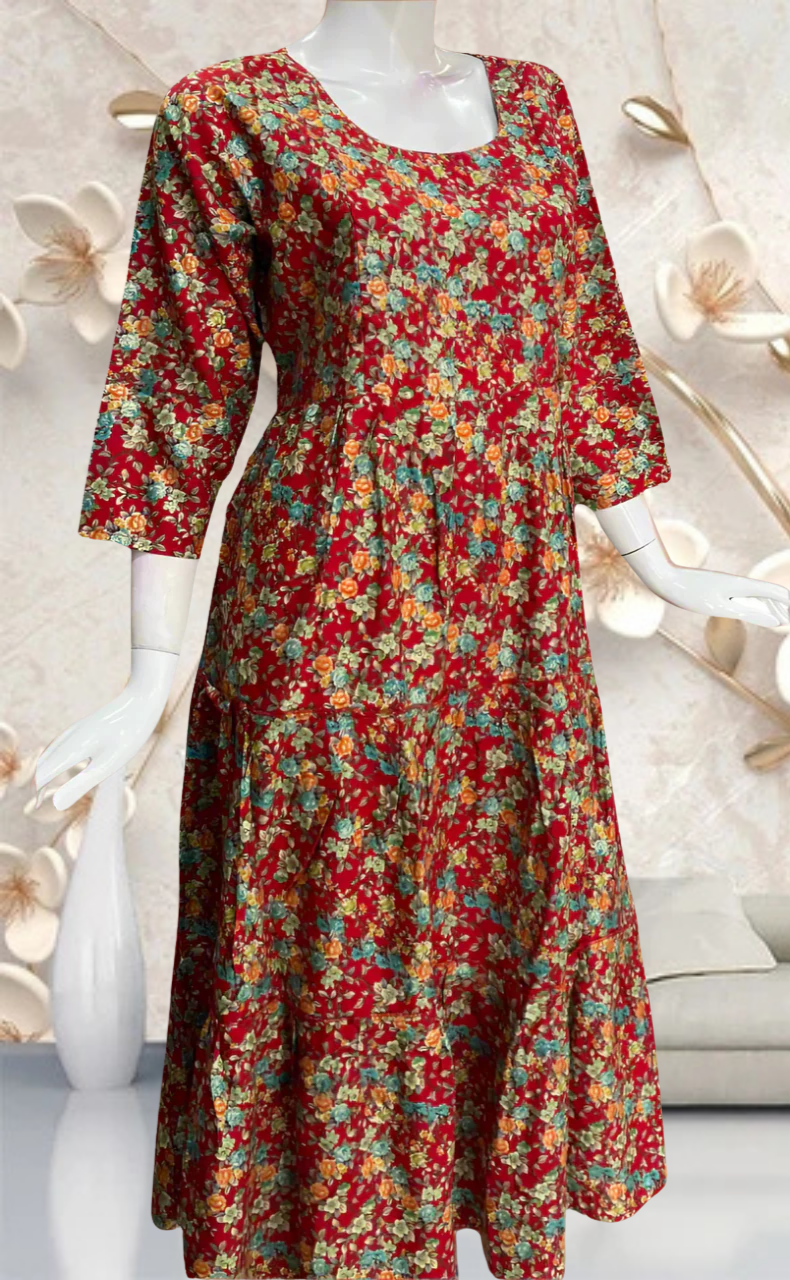 Red Garden Rayon Feeding Nursing Nighty. Flowy Rayon Fabric | Laces and Frills