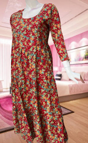 Red Garden Rayon Feeding Nursing Nighty. Flowy Rayon Fabric | Laces and Frills - Laces and Frills