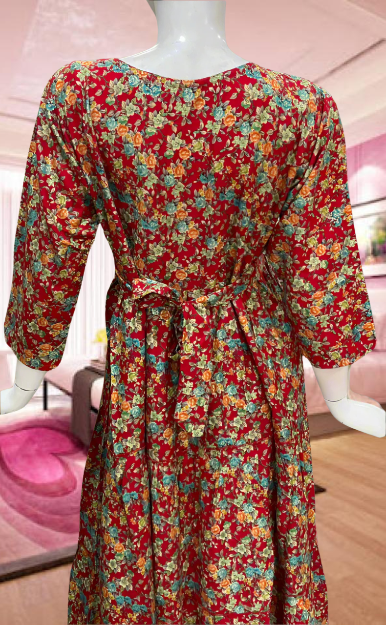 Red Garden Rayon Feeding Nursing Nighty. Flowy Rayon Fabric | Laces and Frills - Laces and Frills