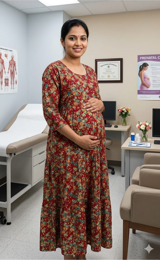 Red Garden Rayon Feeding Nursing Nighty. Flowy Rayon Fabric | Laces and Frills - Laces and Frills