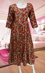 Red Garden Rayon Feeding Nursing Nighty. Flowy Rayon Fabric | Laces and Frills - Laces and Frills