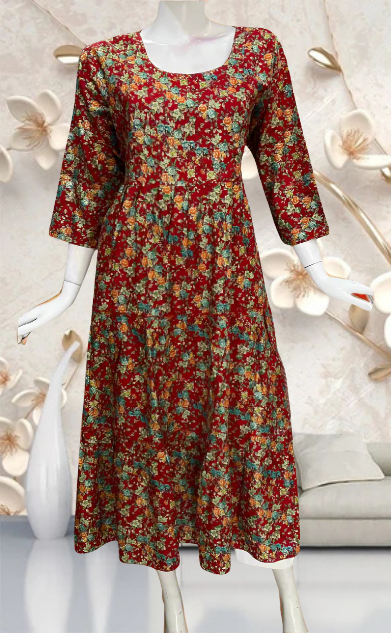 Red Garden Rayon Feeding Nursing Nighty. Flowy Rayon Fabric | Laces and Frills