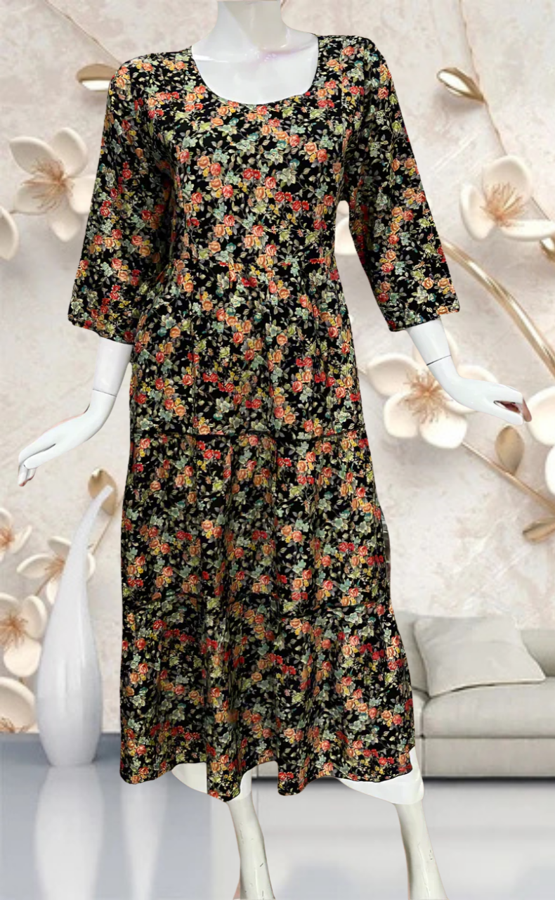 Black Garden Rayon Feeding Nursing Nighty. Flowy Rayon Fabric | Laces and Frills