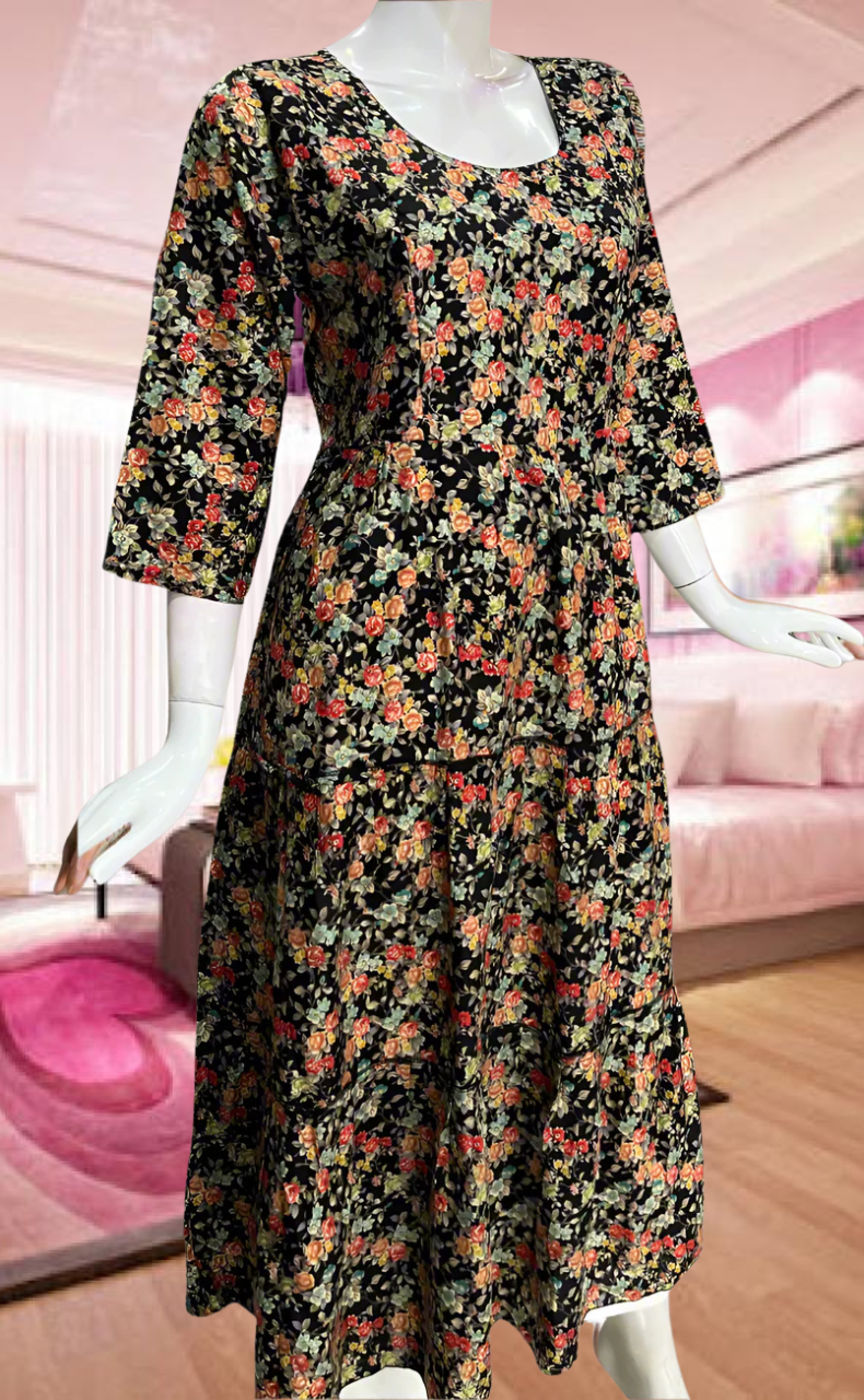 Black Garden Rayon Feeding Nursing Nighty. Flowy Rayon Fabric | Laces and Frills - Laces and Frills