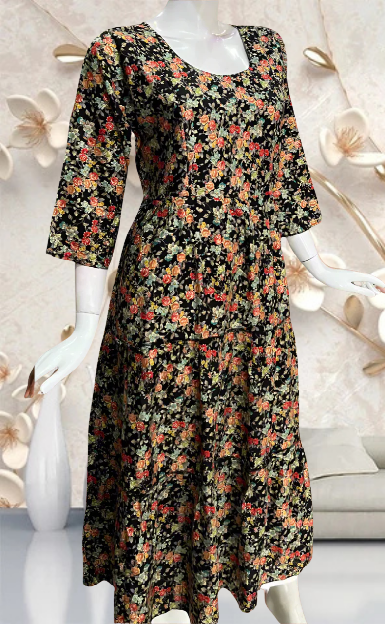 Black Garden Rayon Feeding Nursing Nighty. Flowy Rayon Fabric | Laces and Frills