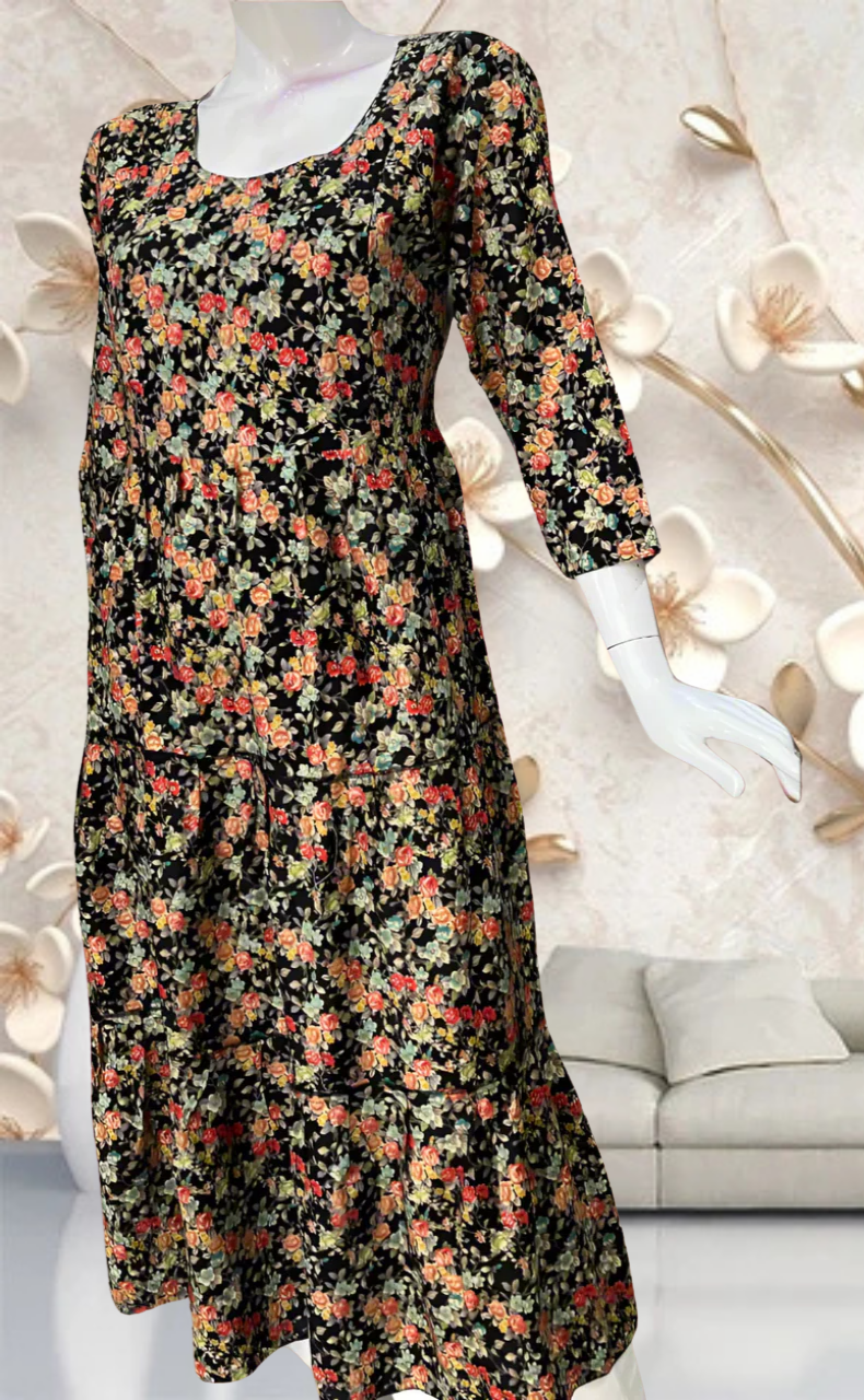 Black Garden Rayon Feeding Nursing Nighty. Flowy Rayon Fabric | Laces and Frills