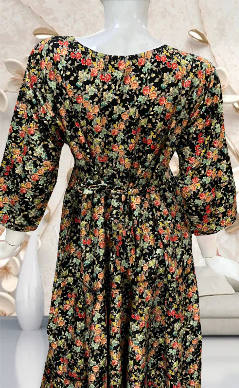 Black Garden Rayon Feeding Nursing Nighty. Flowy Rayon Fabric | Laces and Frills