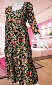 Black Garden Rayon Feeding Nursing Nighty. Flowy Rayon Fabric | Laces and Frills - Laces and Frills