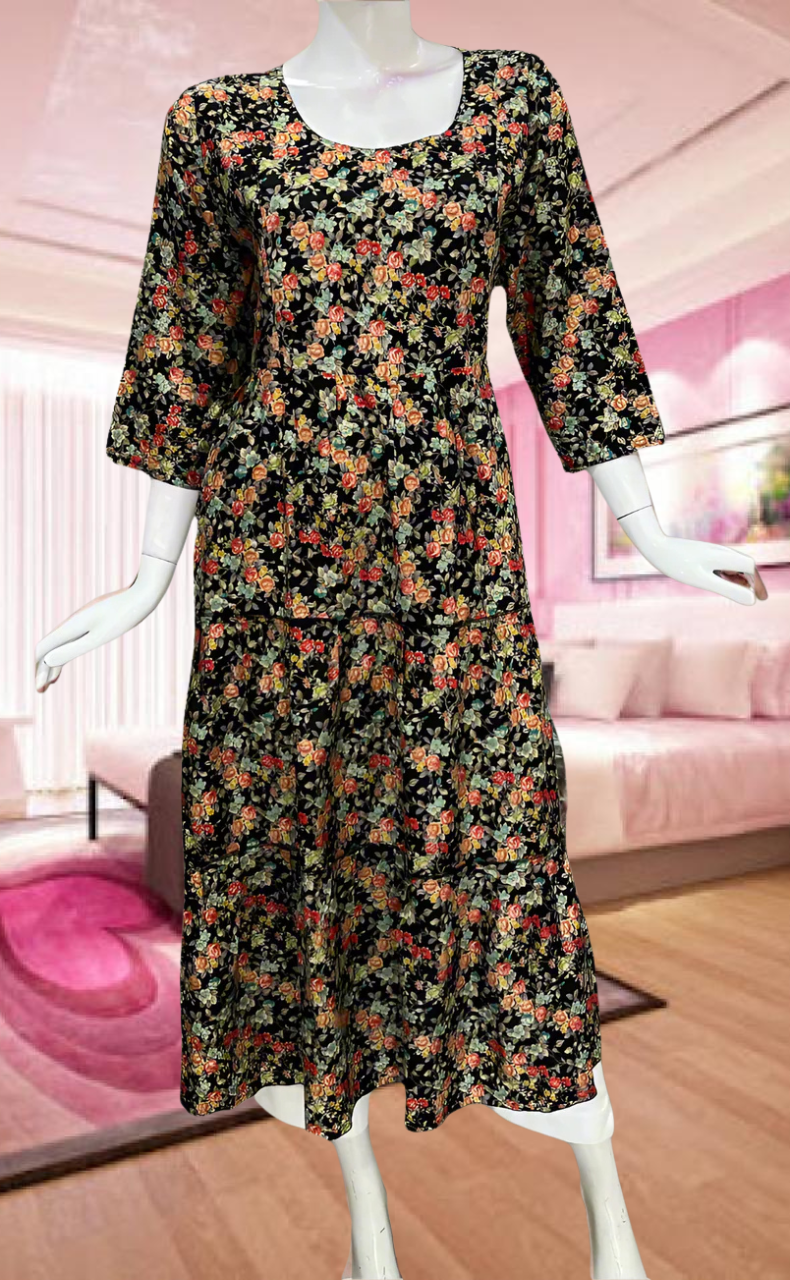 Black Garden Rayon Feeding Nursing Nighty. Flowy Rayon Fabric | Laces and Frills - Laces and Frills