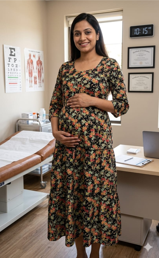 Black Garden Rayon Feeding Nursing Nighty. Flowy Rayon Fabric | Laces and Frills - Laces and Frills