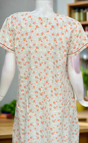 Off White/Orange Floral Boutique Cotton Nighty . Pure Durable Cotton | Laces and Frills