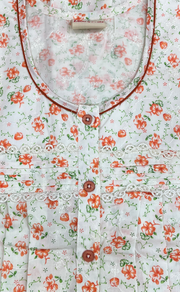 Off White/Orange Floral Boutique Cotton Nighty . Pure Durable Cotton | Laces and Frills