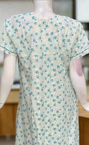 Off White/Sky Blue Floral Boutique Cotton Nighty . Pure Durable Cotton | Laces and Frills