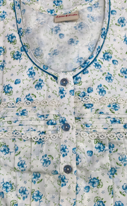 Off White/Sky Blue Floral Boutique Cotton Nighty . Pure Durable Cotton | Laces and Frills