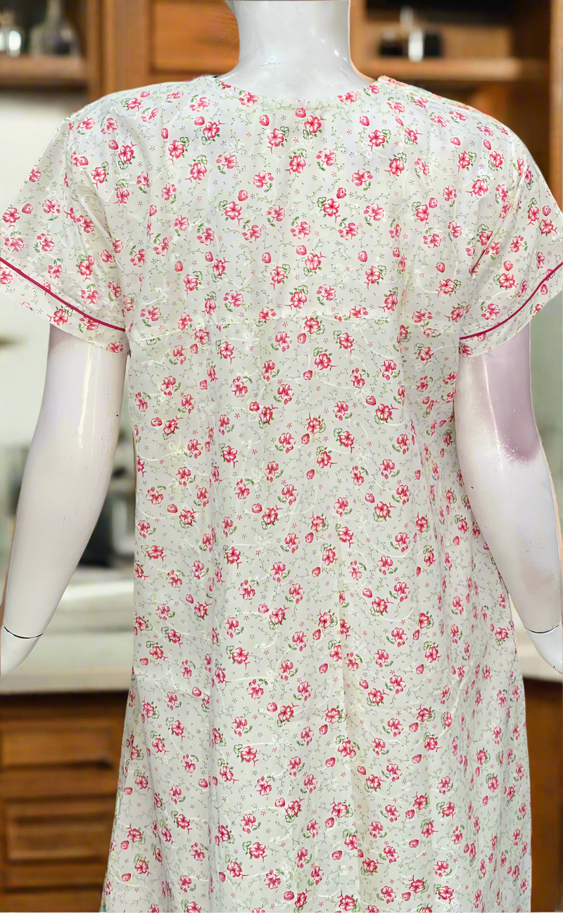 Off White/Pink Floral Boutique Cotton Nighty . Pure Durable Cotton | Laces and Frills