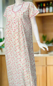 Off White/Pink Floral Boutique Cotton Nighty . Pure Durable Cotton | Laces and Frills