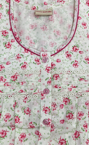 Off White/Pink Floral Boutique Cotton Nighty . Pure Durable Cotton | Laces and Frills