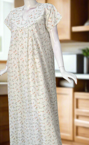 Off White/Orange Floral Boutique Cotton Nighty . Pure Durable Cotton | Laces and Frills