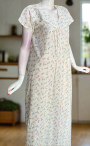 Off White/Orange Floral Boutique Cotton Nighty . Pure Durable Cotton | Laces and Frills