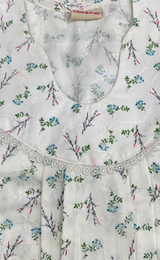 Off White/Sky Blue Floral Boutique Cotton Nighty . Pure Durable Cotton | Laces and Frills