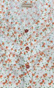 Off White/Orange Floral Boutique Cotton Nighty . Pure Durable Cotton | Laces and Frills