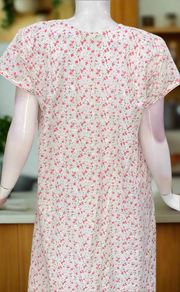 Off White/Pink Floral Boutique Cotton Nighty . Pure Durable Cotton | Laces and Frills