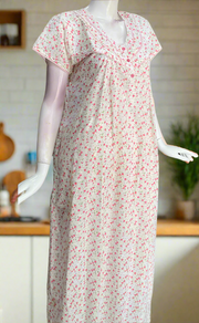 Off White/Pink Floral Boutique Cotton Nighty . Pure Durable Cotton | Laces and Frills