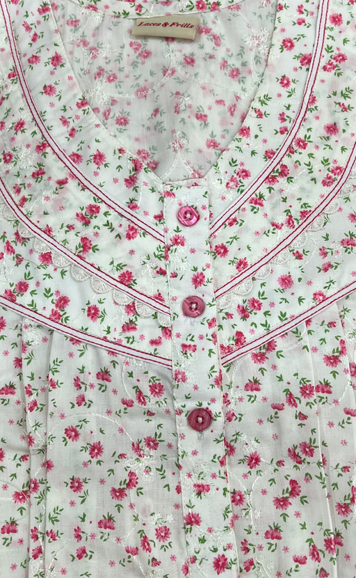 Off White/Pink Floral Boutique Cotton Nighty . Pure Durable Cotton | Laces and Frills
