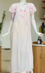 Baby Pink Boutique Cotton Chikankari Nighty . Pure Durable Cotton | Laces and Frills