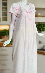 Baby Pink Boutique Cotton Chikankari Nighty . Pure Durable Cotton | Laces and Frills