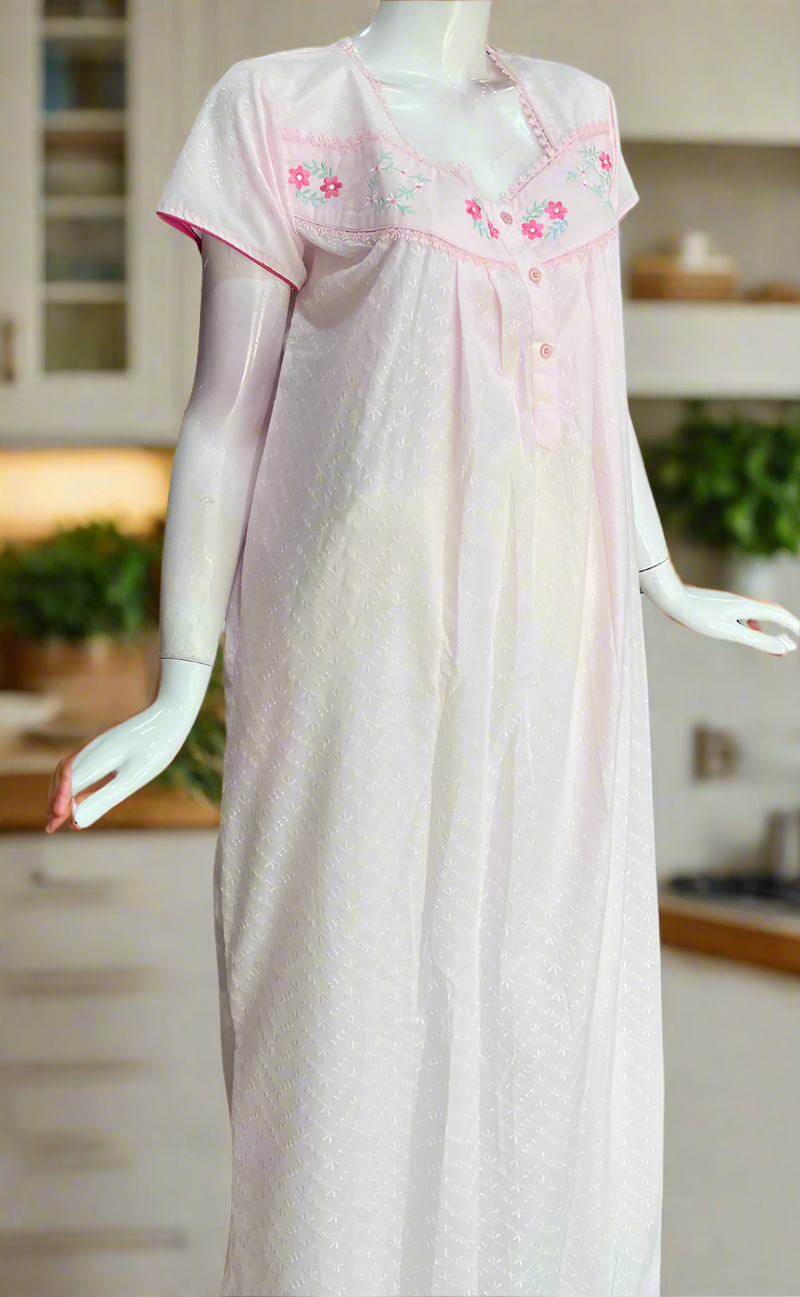 Baby Pink Boutique Cotton Chikankari Nighty . Pure Durable Cotton | Laces and Frills