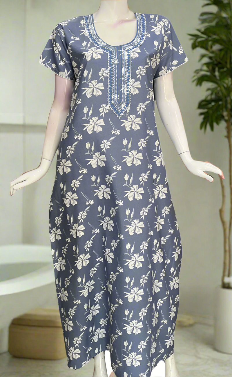 Blue Floral Spun Nighty. Flowy Spun Fabric | Laces and Frills