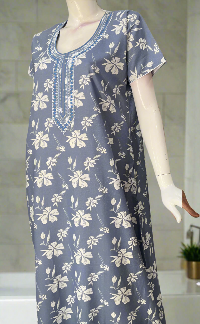 Blue Floral Spun Nighty. Flowy Spun Fabric | Laces and Frills