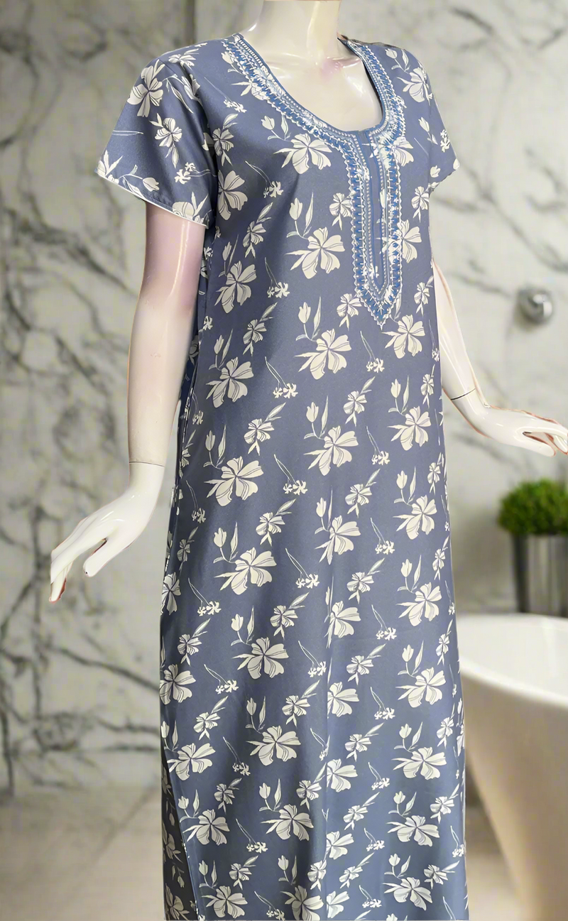 Blue Floral Spun Nighty. Flowy Spun Fabric | Laces and Frills