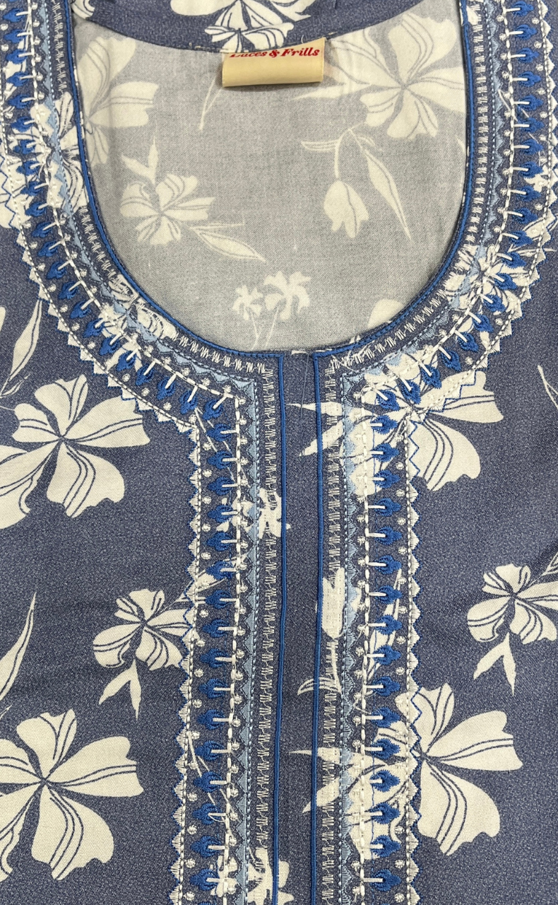 Blue Floral Spun Nighty. Flowy Spun Fabric | Laces and Frills