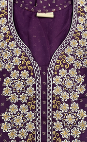 Purple/Yellow Embroidery Spun Nighty. Flowy Spun Fabric | Laces and Frills