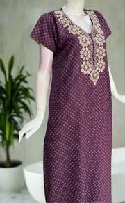 Purple/Yellow Embroidery Spun Nighty. Flowy Spun Fabric | Laces and Frills