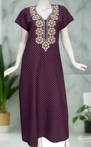 Purple/Yellow Embroidery Spun Nighty. Flowy Spun Fabric | Laces and Frills