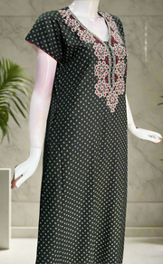 Bottle Green/Maroon Embroidery Spun Nighty. Flowy Spun Fabric | Laces and Frills