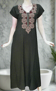 Bottle Green/Maroon Embroidery Spun Nighty. Flowy Spun Fabric | Laces and Frills