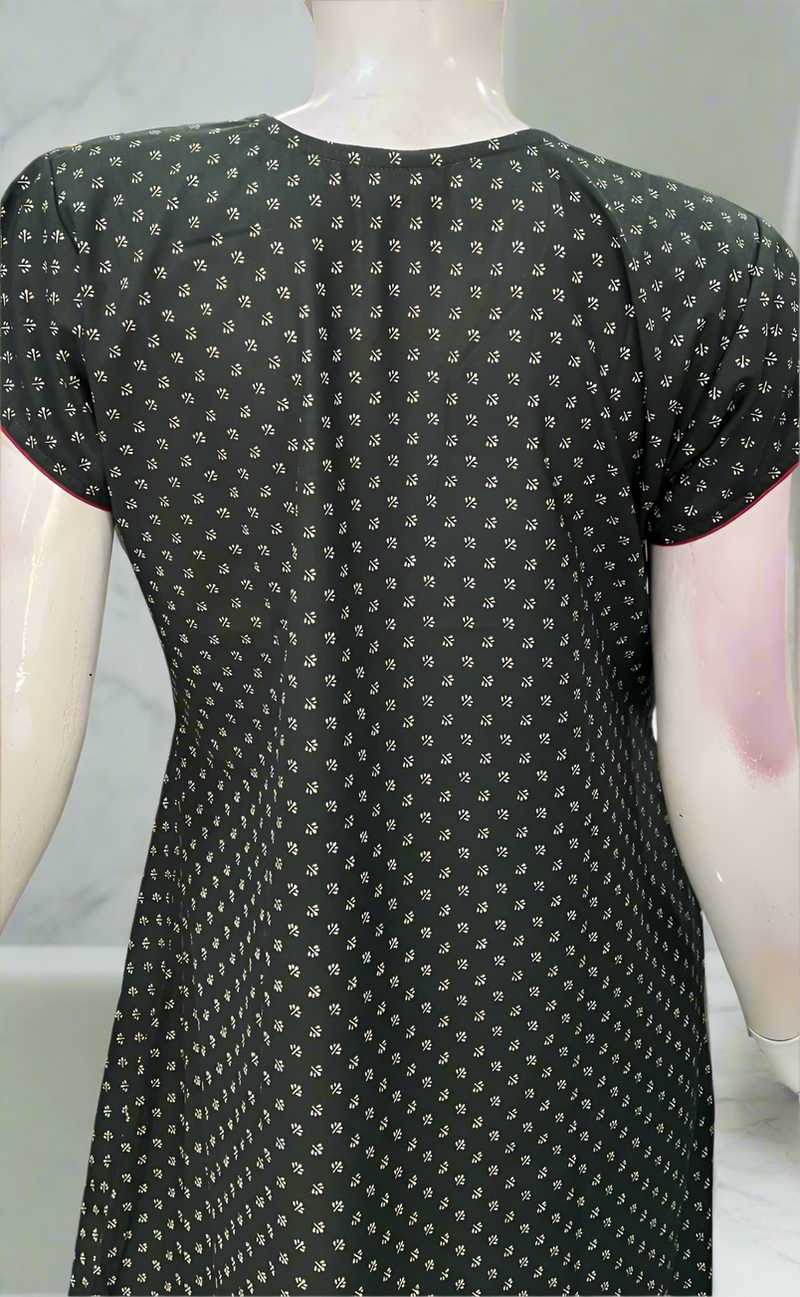 Bottle Green/Maroon Embroidery Spun Nighty. Flowy Spun Fabric | Laces and Frills