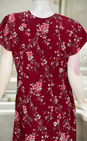 Maroon Floral Chiffon Nighty. Delicate Chiffon | Laces and Frills