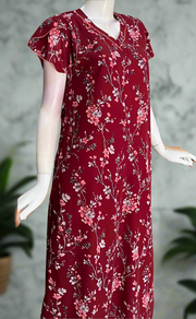 Maroon Floral Chiffon Nighty. Delicate Chiffon | Laces and Frills