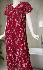 Maroon Floral Chiffon Nighty. Delicate Chiffon | Laces and Frills